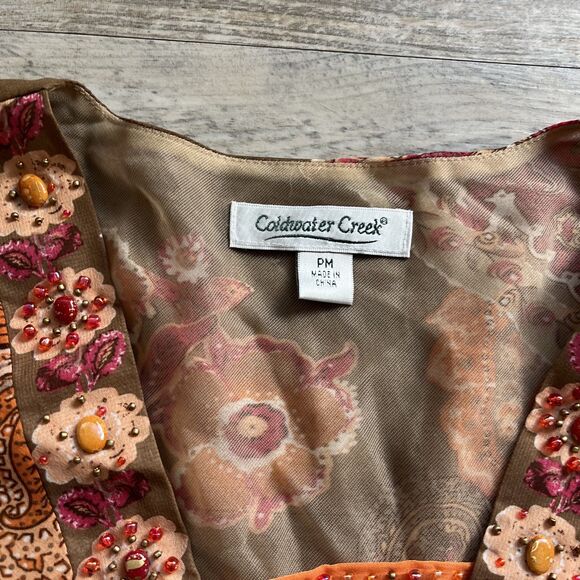 Desi Y2K Top Beading Floral Flowy Mesh Vintage Medium Orange Coldwater Creek - Picture 2 of 8